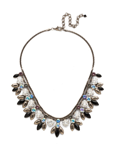 Euphorbia Necklace - NDX5ASBLT - <p>A row of shield shaped crystals and nature-inspired stone clusters is attached to a braided metal chain for all-around allure. From Sorrelli's Black Tie collection in our Antique Silver-tone finish.</p>