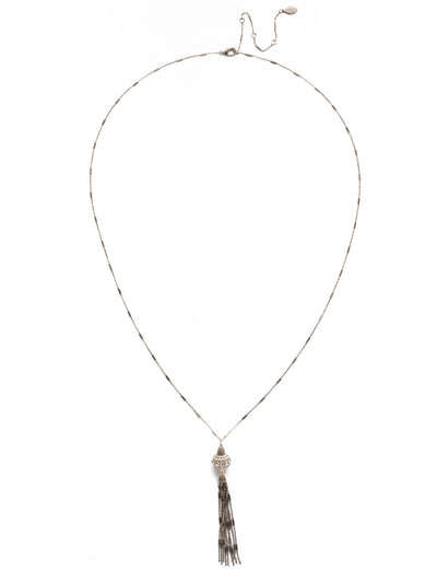 Floriana Long Strand Necklace - NEA39ASPLP - Swirling metal filagree and open oval elements make this long strand necklace a true treasure. Perfectly placed crystals and a finishing tassel complete the design. From Sorrelli's Polished Pearl collection in our Antique Silver-tone finish.