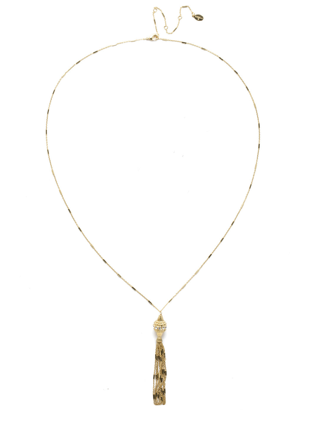 Floriana Long Strand Necklace - NEA39BGPLP - <p>Swirling metal filagree and open oval elements make this long strand necklace a true treasure. Perfectly placed crystals and a finishing tassel complete the design. From Sorrelli's Polished Pearl collection in our Bright Gold-tone finish.</p>