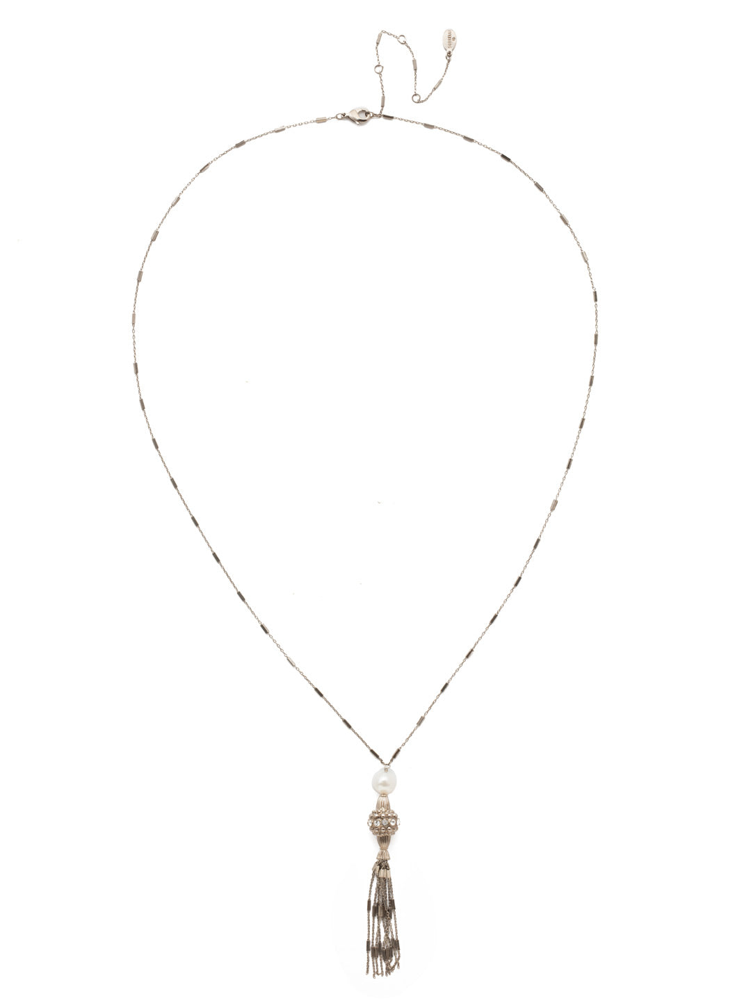 Joyelle Pendant Necklace - NEA42ASSTC - <p>This long strand necklace features a purposefully placed pearl atop an intricate metal element. This design is further enhanced by a delicate, free flowing multi-strand tassel. From Sorrelli's Storm Clouds collection in our Antique Silver-tone finish.</p>