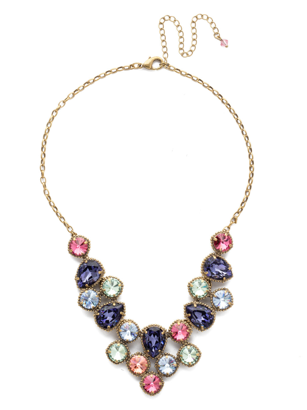 Armina Necklace Statement Necklace - NEA43AGBHB - <p>Bubbly and beautiful! This absolutely stunning bib necklace features round and pear shaped crystals arranged together in a symmetrical yet free flowing design. From Sorrelli's Bohemian Bright collection in our Antique Gold-tone finish.</p>