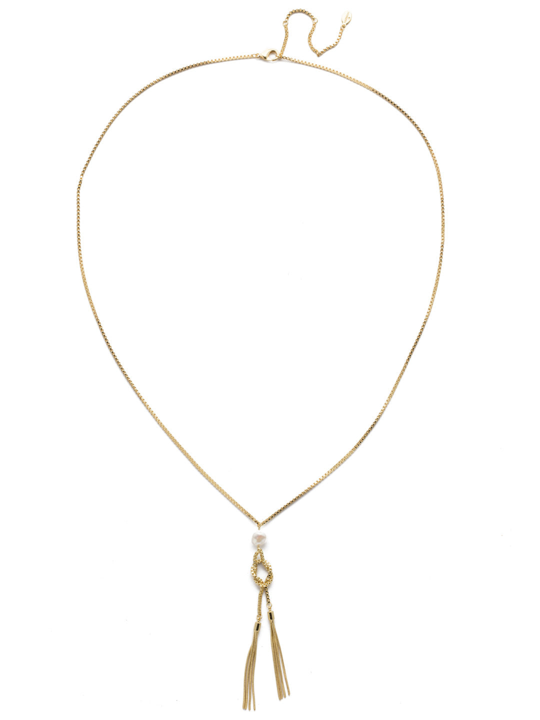 Raffaella Tassel Necklace Pendant Necklace - NEB18BGPLP - <p>Tie up the loose ends. This long strand necklace features two tassels attached to a box chain, square knot. All hung effortlessly from a natural pearl. From Sorrelli's Polished Pearl collection in our Bright Gold-tone finish.</p>