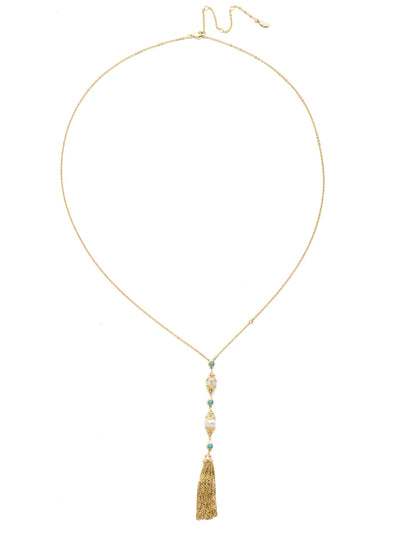 Concetta Long Strand Necklace - NEC13BGPLP - <p>This tiered long strand necklace features alternating crystal, pearl and metal elements. The finishing touch is a delicate multi-chain tassel. From Sorrelli's Polished Pearl collection in our Bright Gold-tone finish.</p>