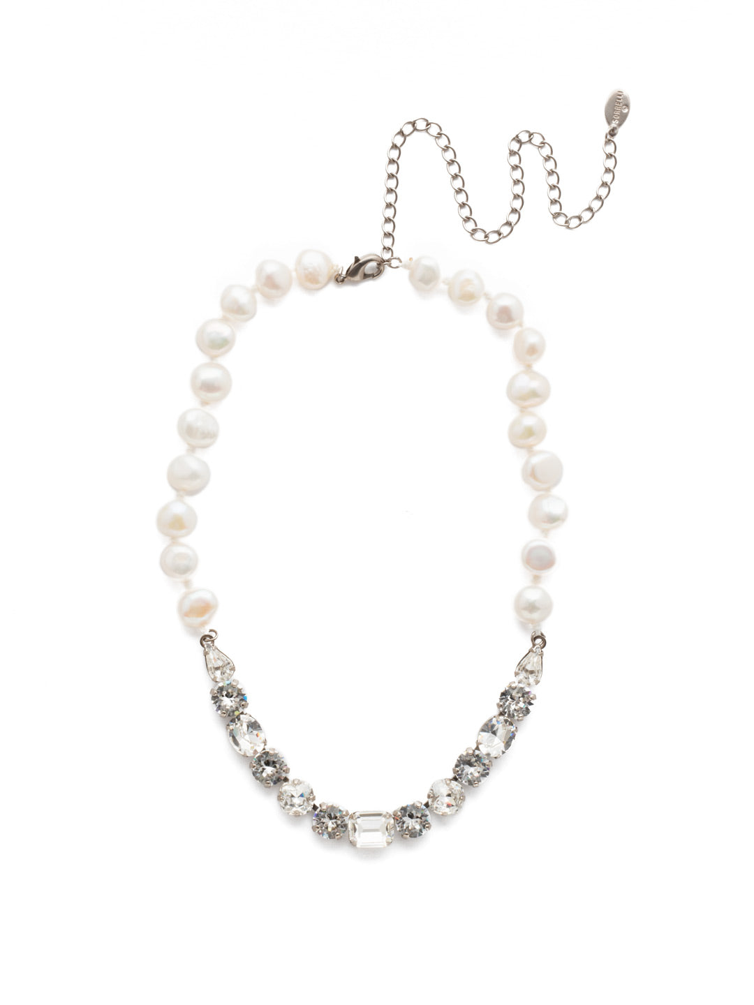 Cadenza Tennis Necklace - NEC14ASCRY - <p>This classic beauty features a chain of wire-wrapped freshwater pearls supporting a delicate pattern of crystal shapes at its base. From Sorrelli's Crystal collection in our Antique Silver-tone finish.</p>