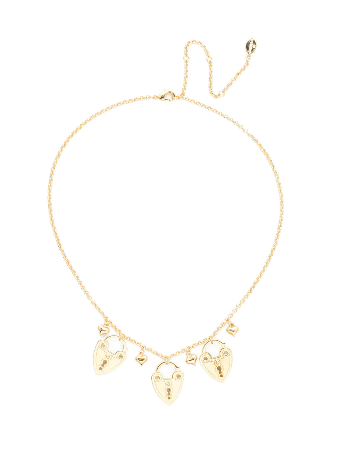 Celestiel Necklace - NEC27BGPLP - <p>Under lock and key! This lovely line necklace showcases dainty heart charms and metal heart lockets on a subtle chain. From Sorrelli's Polished Pearl collection in our Bright Gold-tone finish.</p>