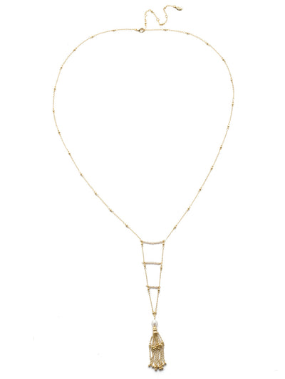 Pietra Long Strand Necklace - NEC8BGPLP - <p>This delicate long strand features three bars of petite pearls finished off at a point by a larger pearl and dainty metal tassel. From Sorrelli's Polished Pearl collection in our Bright Gold-tone finish.</p>