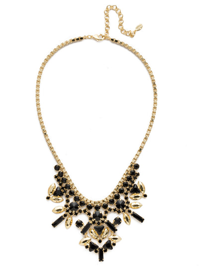 Jeyne Bib Necklace - NEF13BGJET - <p>Opt for style that can last a lifetime with this crystal studded bib necklace that is sure to transform any outfit for a stunning night time look. From Sorrelli's Jet collection in our Bright Gold-tone finish.</p>