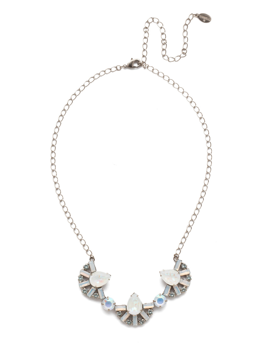 Lysa Bib Necklace - NEF2ASGLC - <p>A beautiful collection of shimmering fans sparkle at the end of this chain link necklace. This can be easily adjusted to fit your desired length and has a lobster claw clasp. From Sorrelli's Glacier collection in our Antique Silver-tone finish.</p>