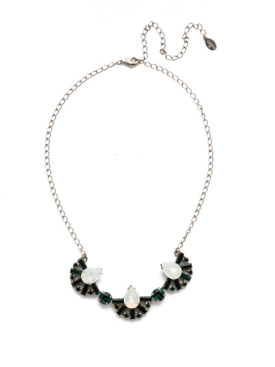 Lysa Bib Necklace - NEF2ASSNM - <p>A beautiful collection of shimmering fans sparkle at the end of this chain link necklace. This can be easily adjusted to fit your desired length and has a lobster claw clasp. From Sorrelli's Snowy Moss collection in our Antique Silver-tone finish.</p>