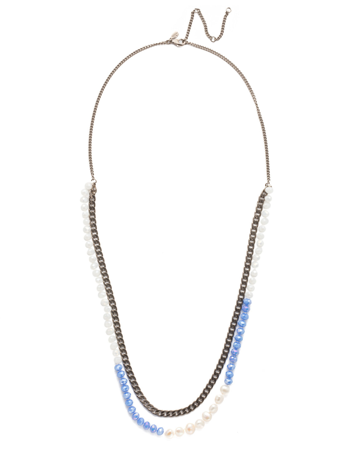Brienne Long Strand Necklace - NEF42ASGLC - A well-balanced combination of box chain and beads are found throughout this edgy stranded necklace that is sure to add light catching shine to any outfit. From Sorrelli's Glacier collection in our Antique Silver-tone finish.