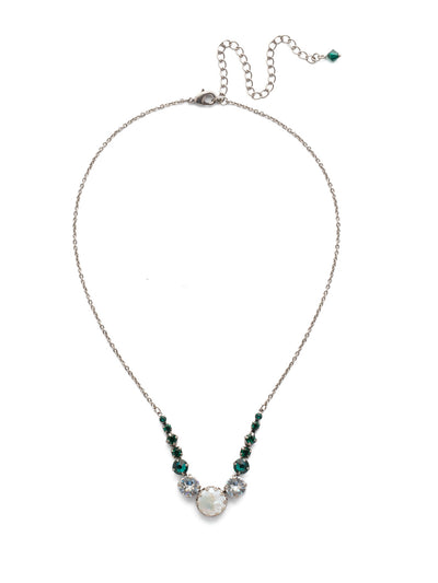 Meera Tennis Necklace - NEF43ASSNM - This simple necklace combines one circular stone with several symmetrical stones on either side to add some sparkle to any look. From Sorrelli's Snowy Moss collection in our Antique Silver-tone finish.
