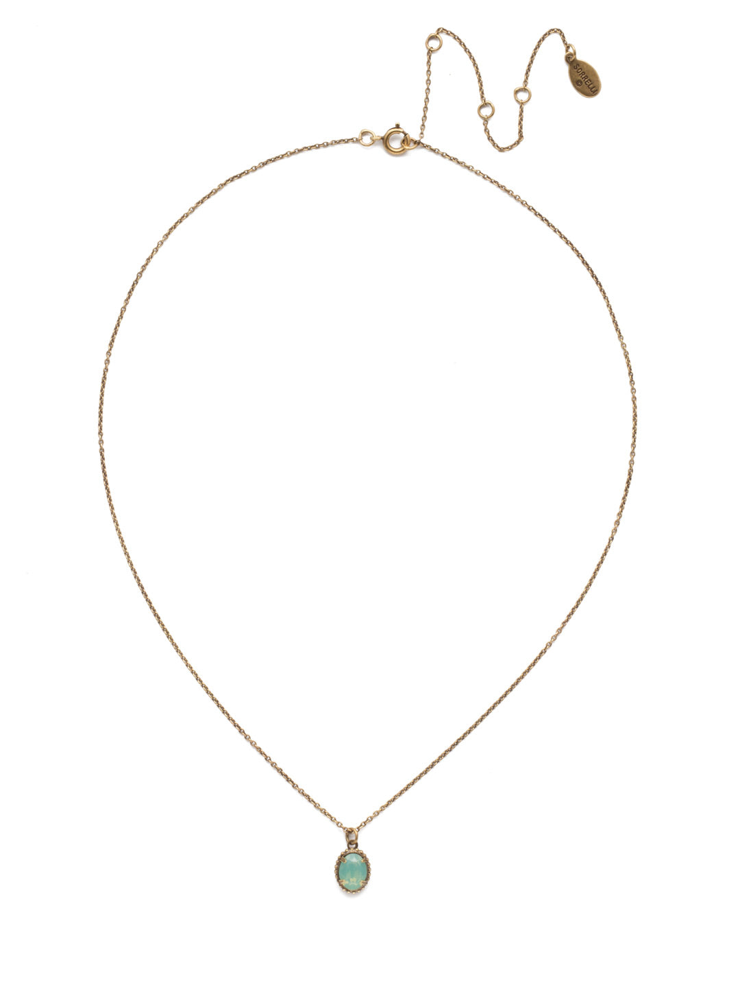 Maisie Pendant Necklace - NEF49AGPAC - This is the perfect day-to-night sparkling tiny pendant necklace that has an adjustable chain to fit your neckline. From Sorrelli's Pacific Opal collection in our Antique Gold-tone finish.