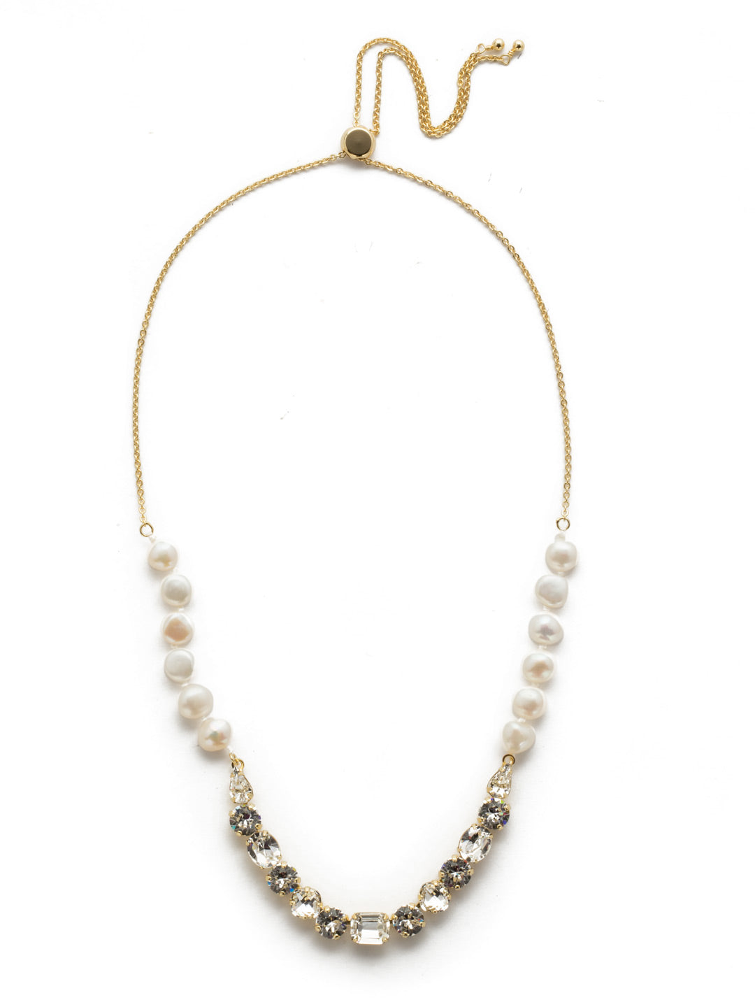 Verona Tennis Necklace - NEH26BGMDP - <p>This classic beauty features wire-wrapped pearls supporting a delicate pattern of crystal shapes at its base with a slider clasp for easy wear. From Sorrelli's Modern Pearl collection in our Bright Gold-tone finish.</p>