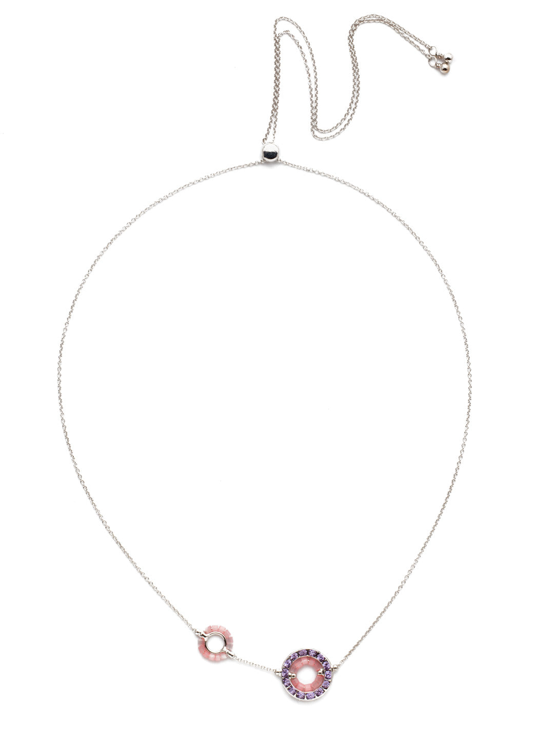 Fire & Ice Pendant Necklace - NEH4RHTUL - Red handcrafted beadwork is joined with a ring of crystal accents on an adjustable slider chain. From Sorrelli's Tulip collection in our Palladium Silver-tone finish.