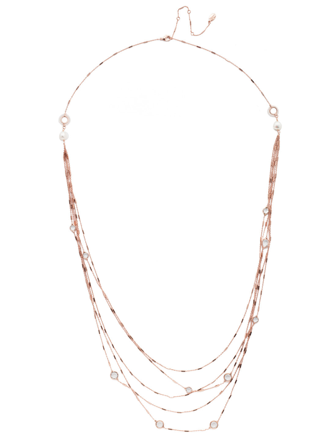 Luminous Layered Necklace - NEK2RGCRY - <p>Fasten on layers of filagree, sparkling crystals and freshwater pearl accents with this long strand necklace and you're set and ready to walk into any room as an accessorizing star. From Sorrelli's Crystal collection in our Rose Gold-tone finish.</p>