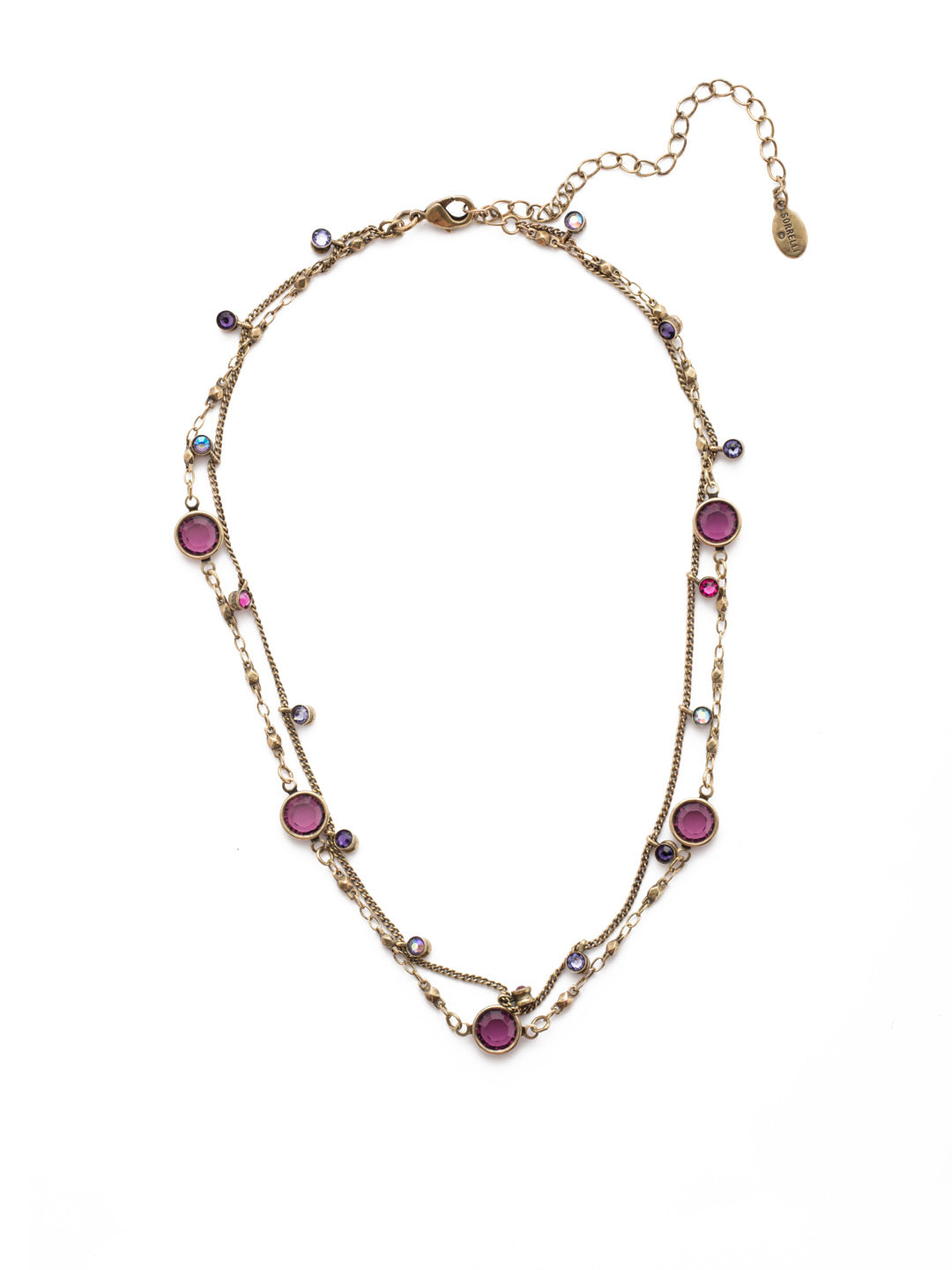 Dewdrop Layered Necklace - NEK36AGDCS - Delicate layers of chain drizzled with droplets of opaque crystals. A quick and easy solution for a layered look with one piece. From Sorrelli's Duchess collection in our Antique Gold-tone finish.