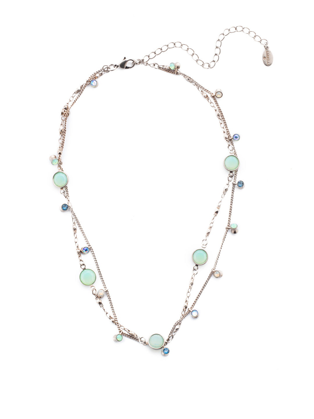 Dewdrop Layered Necklace - NEK36ASNFT - Delicate layers of chain drizzled with droplets of opaque crystals. A quick and easy solution for a layered look with one piece. From Sorrelli's Night Frost collection in our Antique Silver-tone finish.