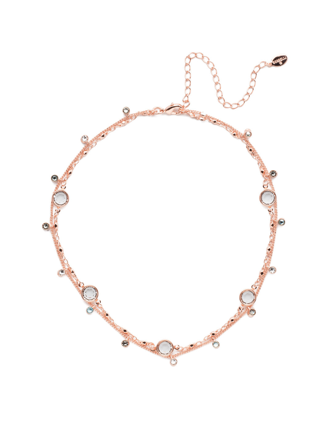 Dewdrop Layered Necklace - NEK36RGCAZ - Delicate layers of chain drizzled with droplets of opaque crystals. A quick and easy solution for a layered look with one piece. From Sorrelli's Crystal Azure collection in our Rose Gold-tone finish.