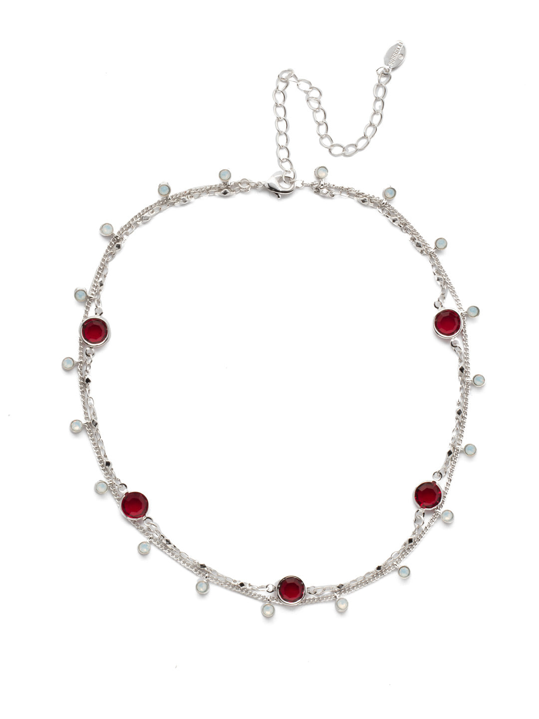 Dewdrop Layered Necklace - NEK36RHCP - Delicate layers of chain drizzled with droplets of opaque crystals. A quick and easy solution for a layered look with one piece. From Sorrelli's Crimson Pride collection in our Palladium Silver-tone finish.