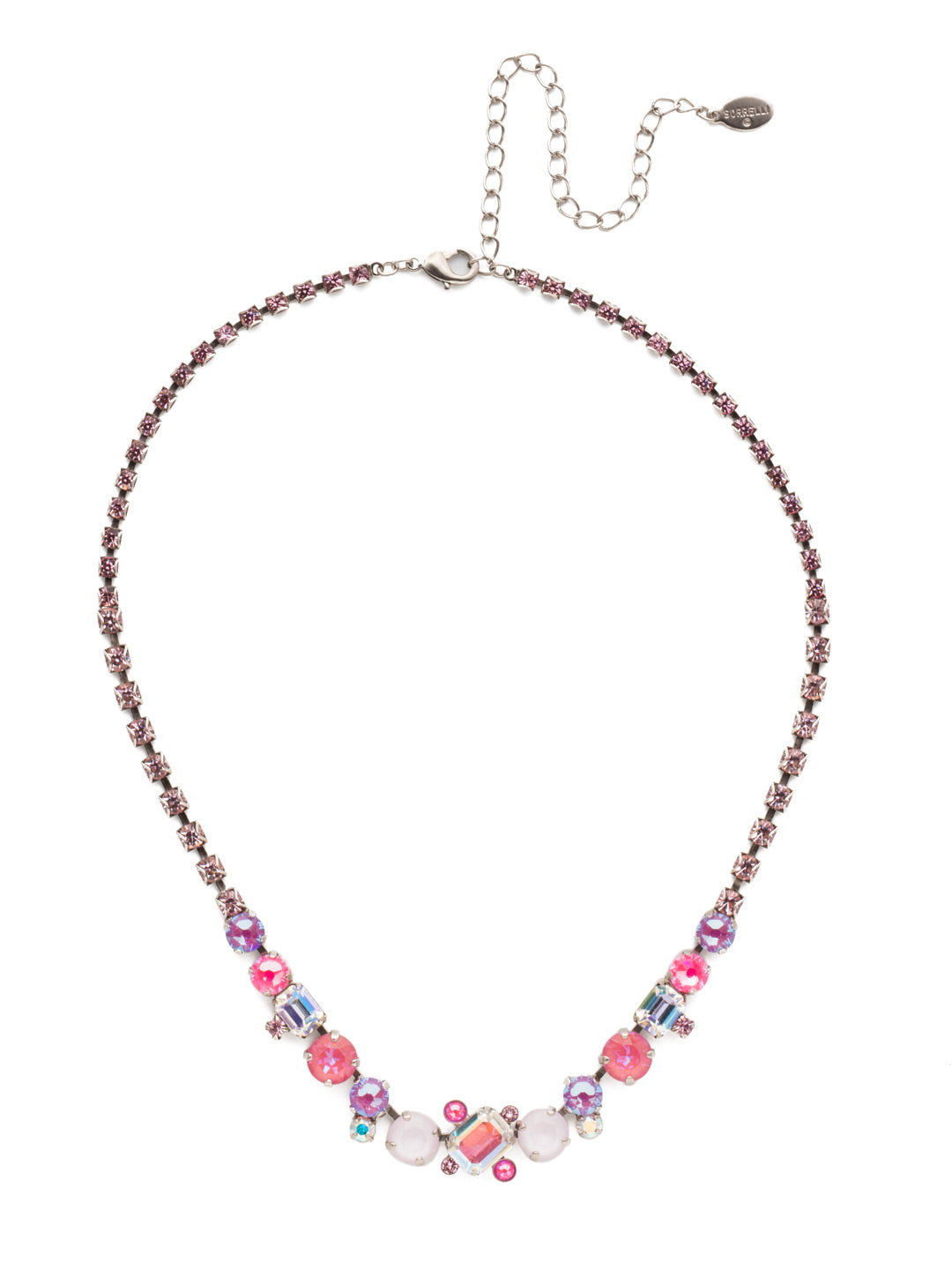 Tinsley Tennis Necklace - NEN17ASETP - The Tinsley Statement Necklace exudes drama. Every inch is encrusted in sparkling crystals competing to be noticed. Fasten it on when you're looking for some attention. From Sorrelli's Electric Pink collection in our Antique Silver-tone finish.