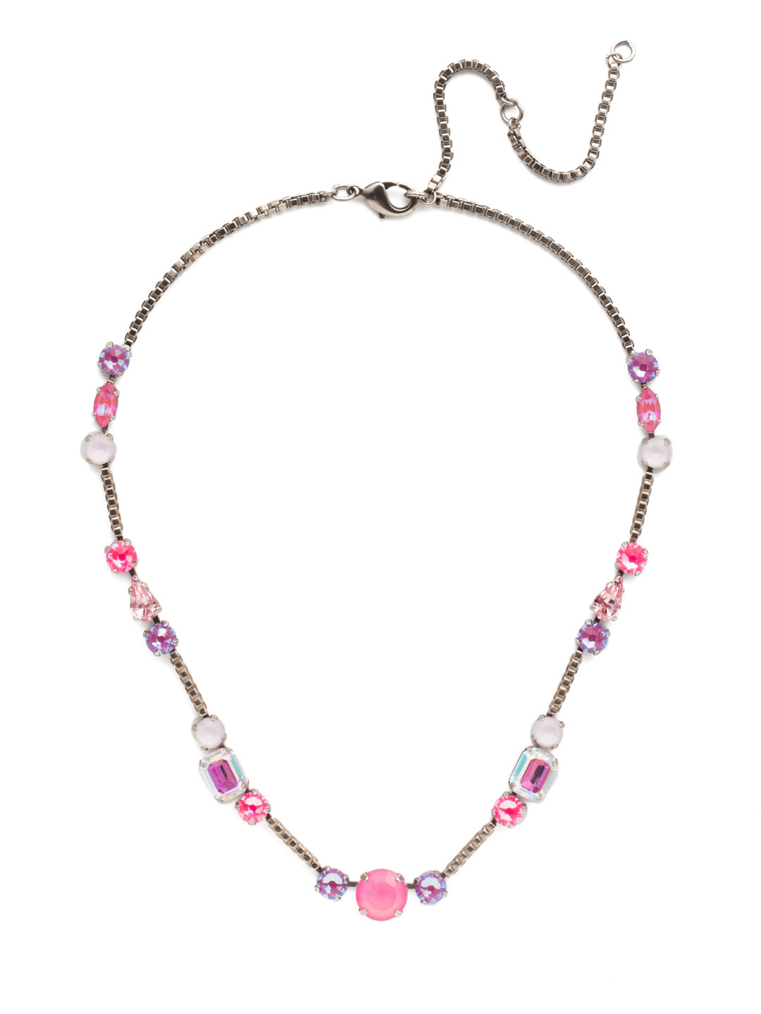 Poppy Tennis Necklace - NEN18ASETP - The Poppy Tennis Necklace is anything but ordinary. Wear it all when you combine classic, baguette and navette sparklers. It's structured and sophisticated. From Sorrelli's Electric Pink collection in our Antique Silver-tone finish.
