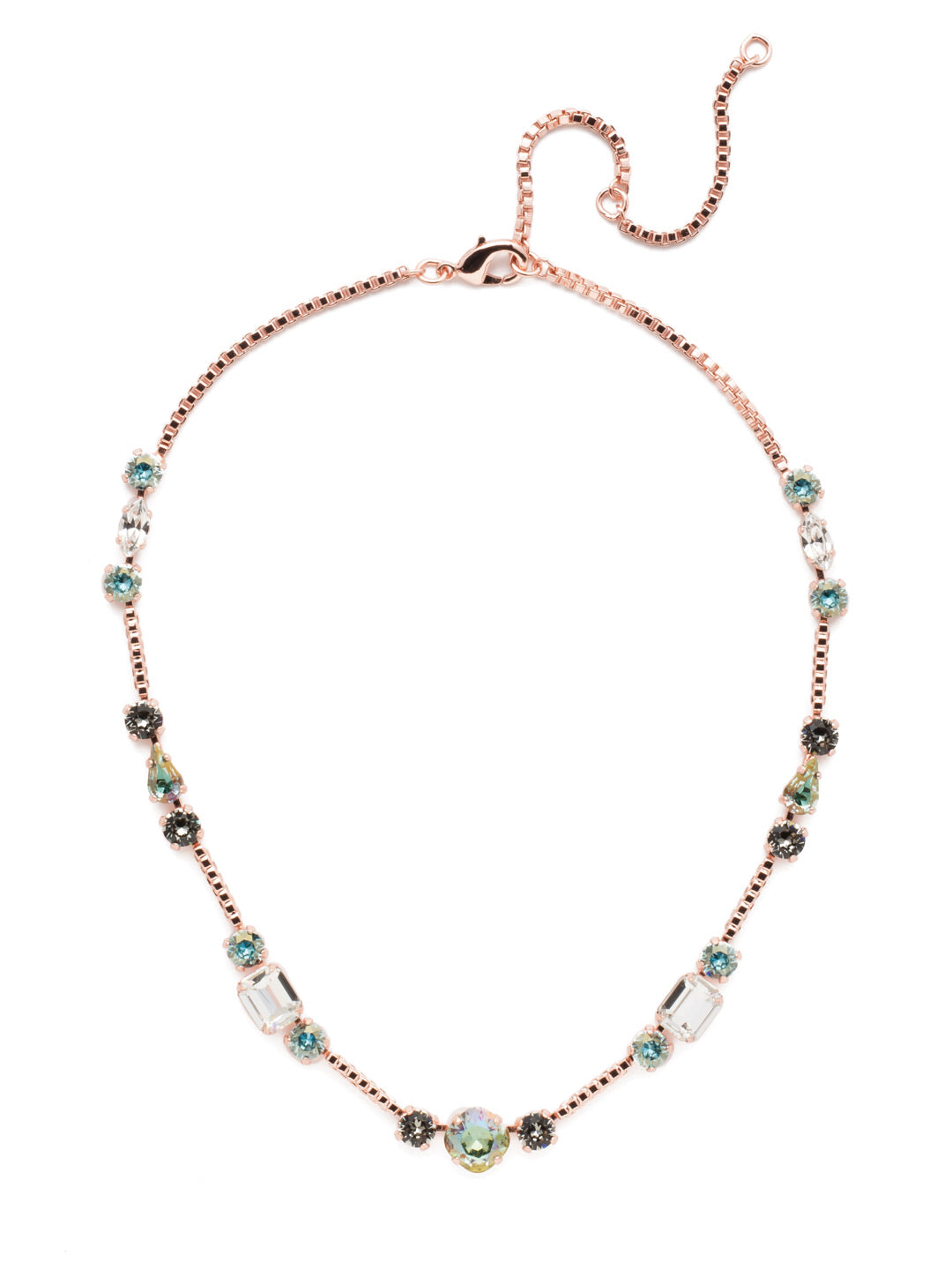 Poppy Tennis Necklace - NEN18RGCAZ - The Poppy Tennis Necklace is anything but ordinary. Wear it all when you combine classic, baguette and navette sparklers. It's structured and sophisticated. From Sorrelli's Crystal Azure collection in our Rose Gold-tone finish.