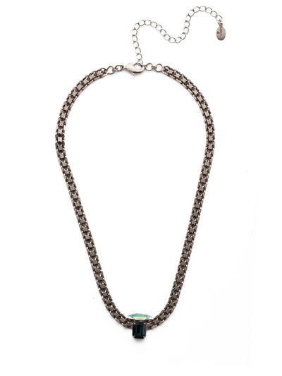 Graycen Tennis Necklace - NEP15ASNFT - Metal rules in the Graycen Tennis Necklace. Layer on thick, dark standout links complemented by a cushion octagon and navette crystal sparkler. From Sorrelli's Night Frost collection in our Antique Silver-tone finish.