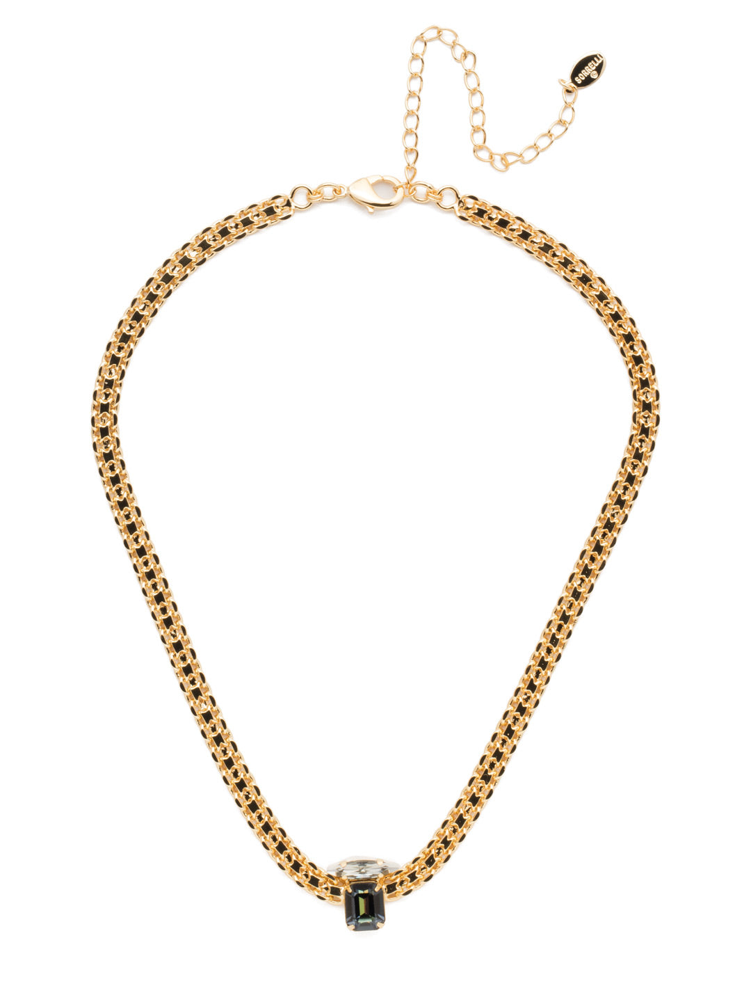 Graycen Tennis Necklace - NEP15BGCSM - Metal rules in the Graycen Tennis Necklace. Layer on thick, dark standout links complemented by a cushion octagon and navette crystal sparkler. From Sorrelli's Cashmere collection in our Bright Gold-tone finish.