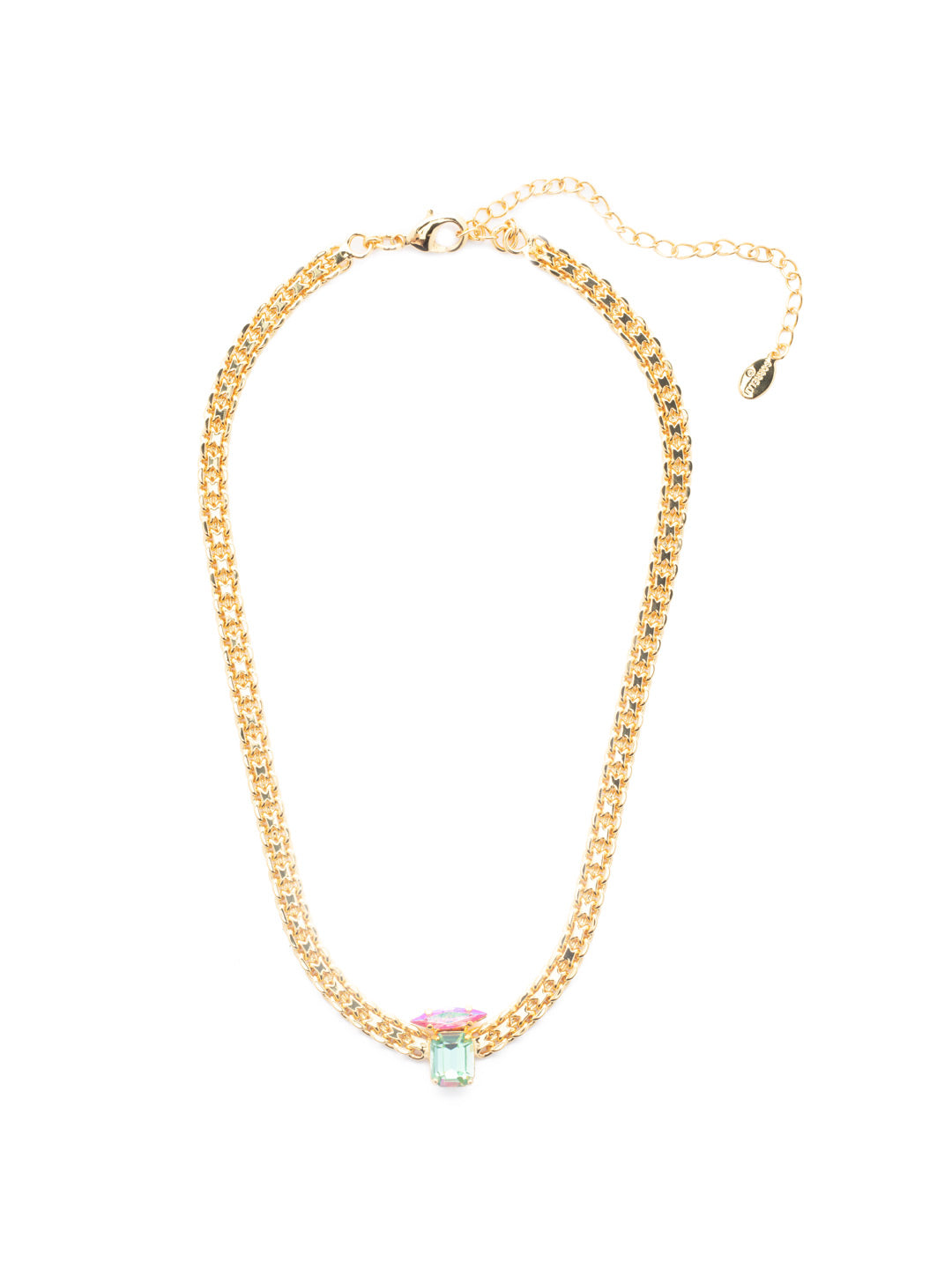 Graycen Tennis Necklace - NEP15BGSPR - <p>Metal rules in the Graycen Tennis Necklace. Layer on thick, dark standout links complemented by a cushion octagon and navette crystal sparkler. From Sorrelli's Spring Rain collection in our Bright Gold-tone finish.</p>