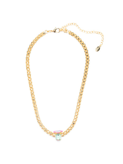 Graycen Tennis Necklace - NEP15BGSPR - <p>Metal rules in the Graycen Tennis Necklace. Layer on thick, dark standout links complemented by a cushion octagon and navette crystal sparkler. From Sorrelli's Spring Rain collection in our Bright Gold-tone finish.</p>