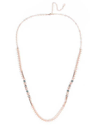 Oaklyn Long Necklace - NEP1RGCAZ - Dainty and unique metallic details, dark and light sparkling crystals and the polish of classic pearls come together in our Oaklyn Tennis Necklace. From Sorrelli's Crystal Azure collection in our Rose Gold-tone finish.