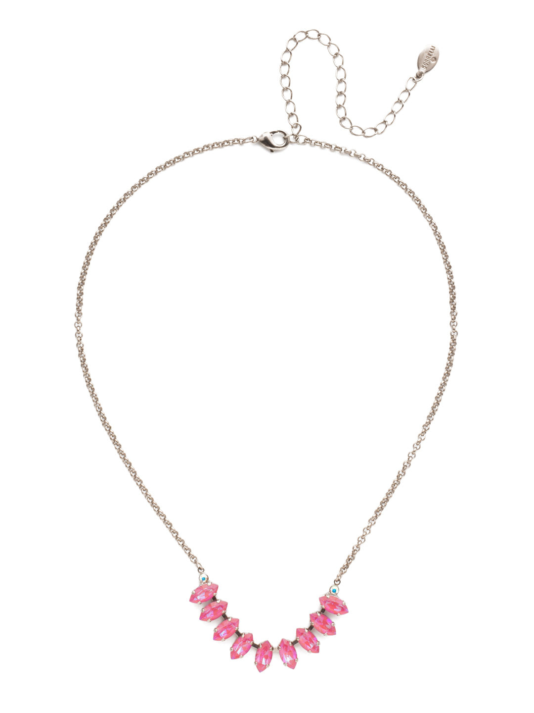 Clarissa Tennis Necklace - NEP4ASETP - The Clarissa Tennis Necklace puts a row of sparkling navette crystals front and center. Put it on when you want to be there, too. From Sorrelli's Electric Pink collection in our Antique Silver-tone finish.