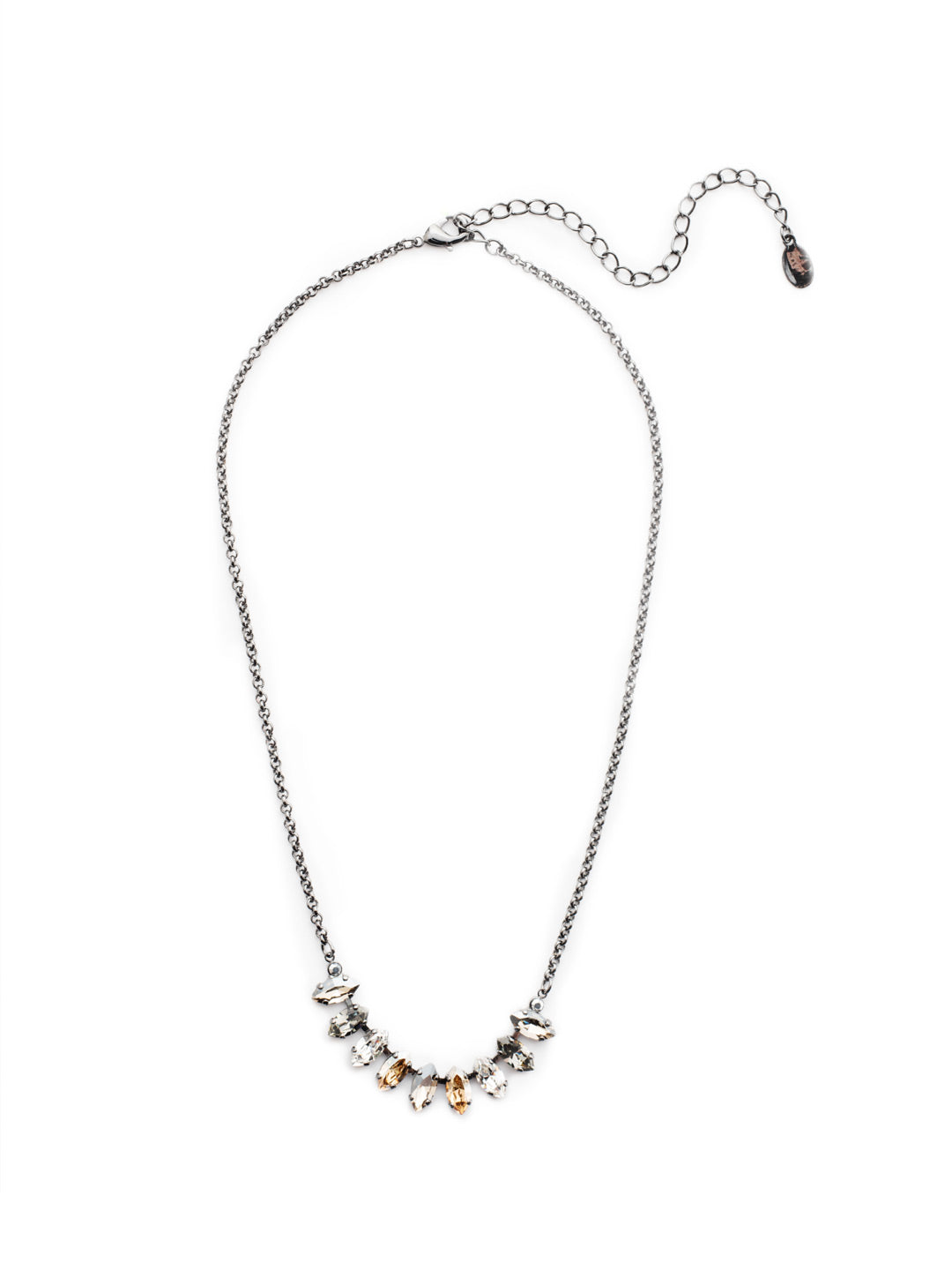 Clarissa Tennis Necklace - NEP4GMGNS - The Clarissa Tennis Necklace puts a row of sparkling navette crystals front and center. Put it on when you want to be there, too. From Sorrelli's Golden Shadow collection in our Gun Metal finish.