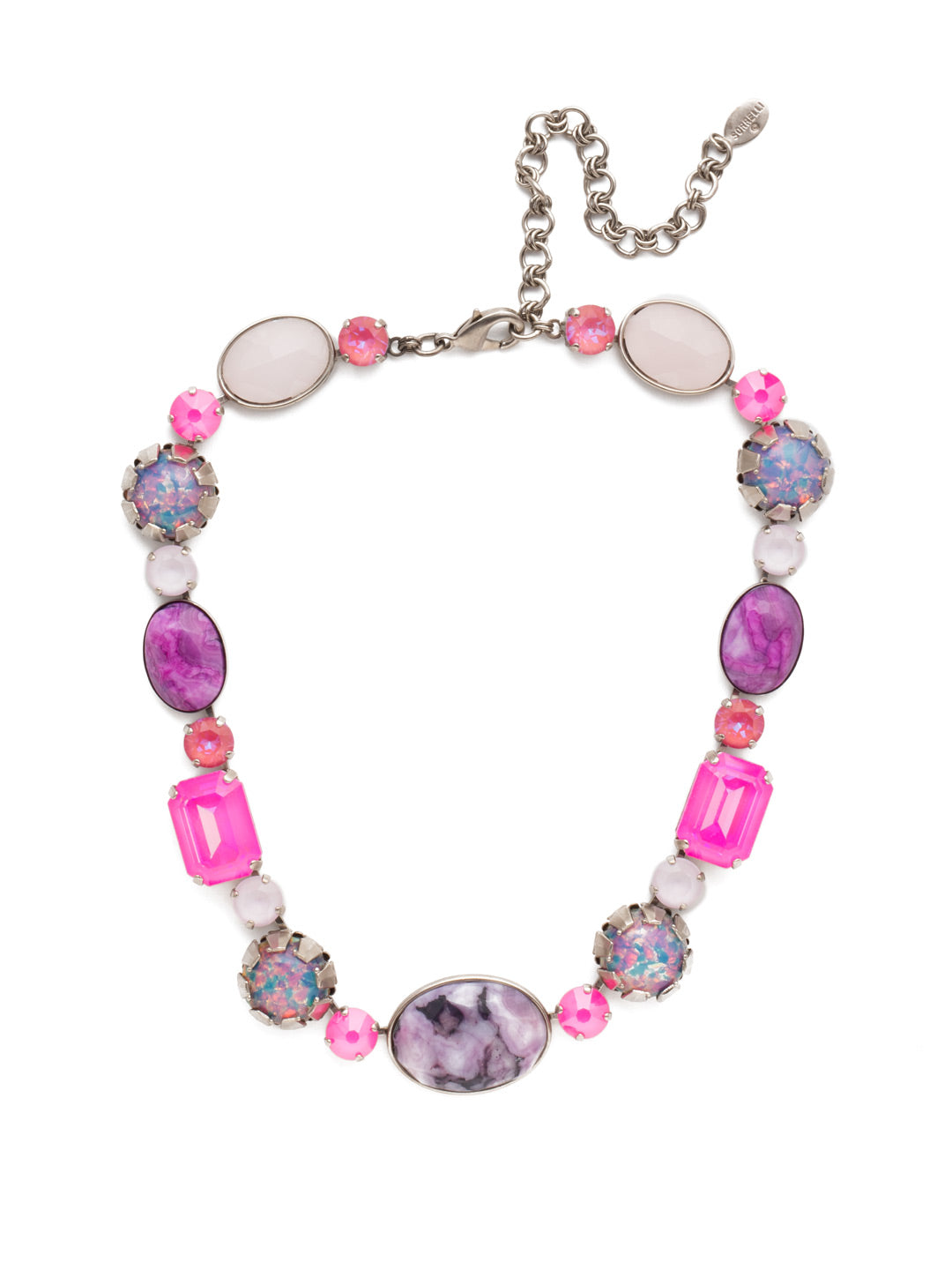 Tatiana Statement Necklace - NEP57ASETP - Big and bold. That's the Tatiana Statement Necklace. A mix of natural, semi-precious stones and super-sparkly crystals come together in a piece that demands to be taken seriously. From Sorrelli's Electric Pink collection in our Antique Silver-tone finish.