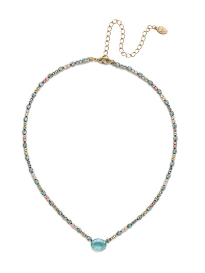 Destiny Pendant Necklace - NEP67AGHB - An oval crystal hangs beautifully from a chain engulfed with tiny crystals From Sorrelli's Happy Birthday collection in our Antique Gold-tone finish.