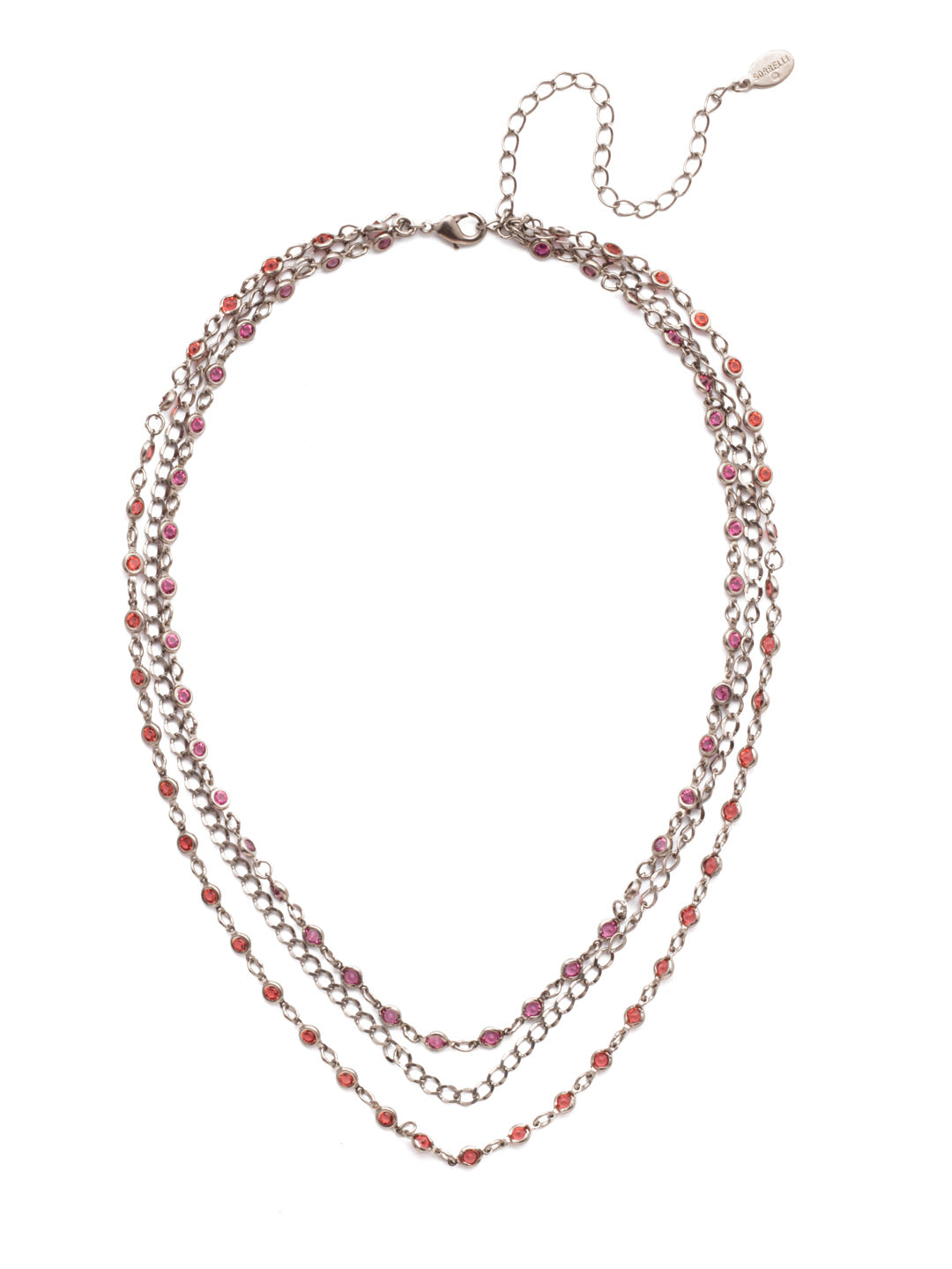 Drew Tennis Necklace - NEP91ASJF - In need of some layering? The Drew Tennis Necklace is just wat you need, with 3 strands of beautiful crystals. From Sorrelli's Juicy Fruit collection in our Antique Silver-tone finish.