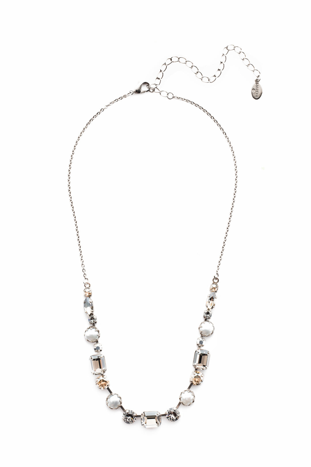 Deandra Tennis Necklace - NES10ASGNS - <p>The Deandra Tennis Necklace is classic style personified: showcasing pretty pearls, opaque gems and sparkling cushion crystals. From Sorrelli's Golden Shadow collection in our Antique Silver-tone finish.</p>