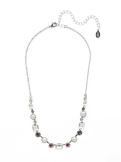 Deandra Tennis Necklace - NES10PDSNB - <p>The Deandra Tennis Necklace is classic style personified: showcasing pretty pearls, opaque gems and sparkling cushion crystals. From Sorrelli's Snow Bunny collection in our Palladium finish.</p>