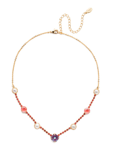 Caterina Tennis Necklace - NES11BGBGA - <p>Our Caterina Tennis Necklace is traditional style plus something extra with links of sparkling crystals bringing together bigger, bolder stones and pretty pearls. From Sorrelli's Begonia collection in our Bright Gold-tone finish.</p>