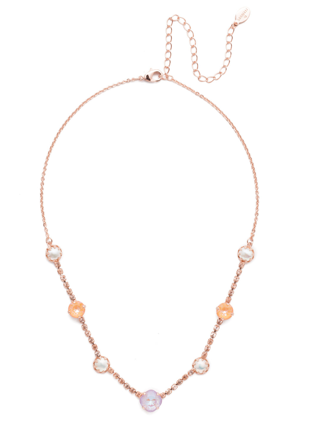 Caterina Tennis Necklace - NES11RGLVP - <p>Our Caterina Tennis Necklace is traditional style plus something extra with links of sparkling crystals bringing together bigger, bolder stones and pretty pearls. From Sorrelli's Lavender Peach collection in our Rose Gold-tone finish.</p>