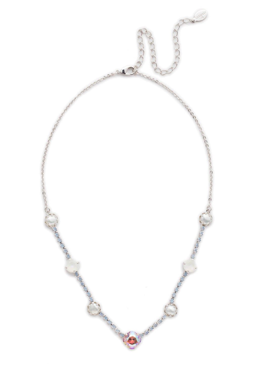 Caterina Tennis Necklace - NES11RHNTB - <p>Our Caterina Tennis Necklace is traditional style plus something extra with links of sparkling crystals bringing together bigger, bolder stones and pretty pearls. From Sorrelli's Nantucket Blue collection in our Palladium Silver-tone finish.</p>