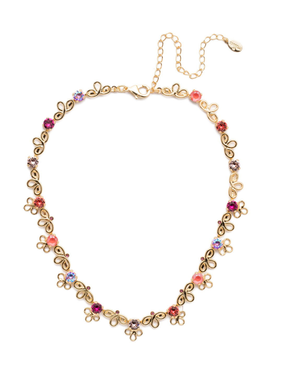 Prunella Tennis Necklace - NES13BGBGA - Ring in spring with the Prunella Tennis Necklace. Hand-soldered metalwork gives the feel of pretty petals dotted with shimmering crystals in this piece. From Sorrelli's Begonia collection in our Bright Gold-tone finish.