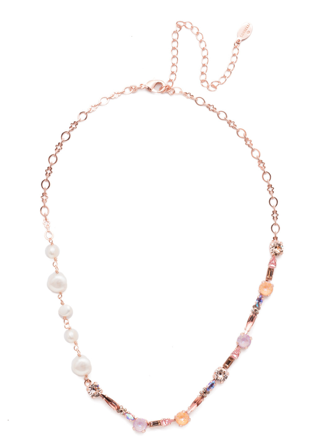 Oleana Tennis Necklace - NES18RGLVP - <p>The Oleana Tennis Necklace is the perfect piece for the person who loves both classic pearls and sparkling crystals, showcased in all shapes and sizes. From Sorrelli's Lavender Peach collection in our Rose Gold-tone finish.</p>