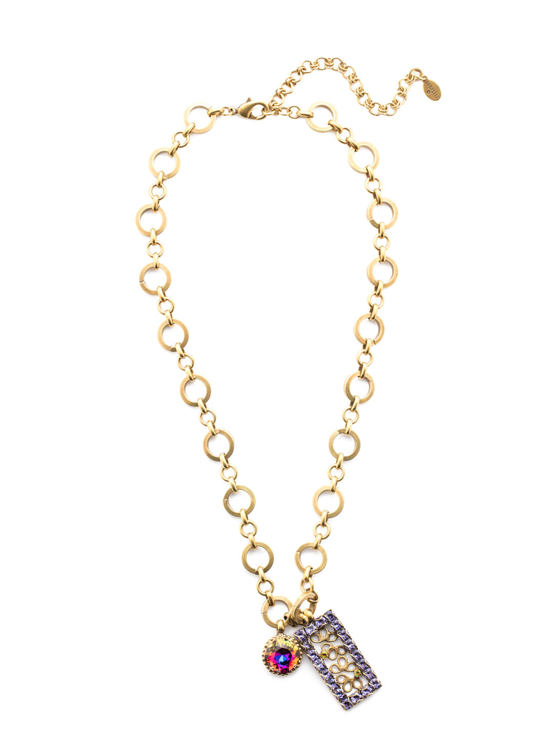 Ornella Pendant Necklace - NES1AGVO - <p>One-of-a-kind describes the Omelia Pendant Necklace perfectly. Links of metal give way to a pendant of delicate hand-soldered metal detail accented by an opaque crystal stone. From Sorrelli's Volcano collection in our Antique Gold-tone finish.</p>