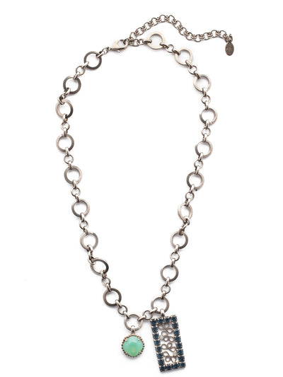 Ornella Pendant Necklace - NES1ASNFT - <p>One-of-a-kind describes the Omelia Pendant Necklace perfectly. Links of metal give way to a pendant of delicate hand-soldered metal detail accented by an opaque crystal stone. From Sorrelli's Night Frost collection in our Antique Silver-tone finish.</p>