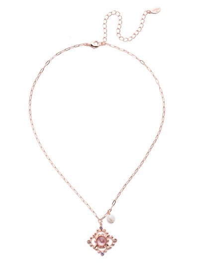 Genesis Pendant Necklace - NES3RGLVP - <p>The Genesis Pendant Necklace is proof that lots of good things can come in a smaller-sized package: hand-soldered metal detail, a clear gem, a pretty pearl, sparkling crystal…it's all there. From Sorrelli's Lavender Peach collection in our Rose Gold-tone finish.</p>