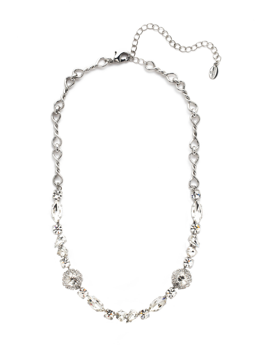 Nova Tennis Necklace - NES9PDCRY - <p>The Nova Tennis Necklace shines bright with hand-molded metalwork giving way to sparkling crystals galore in cushion, round, marquise and navette shapes. From Sorrelli's Crystal collection in our Palladium finish.</p>