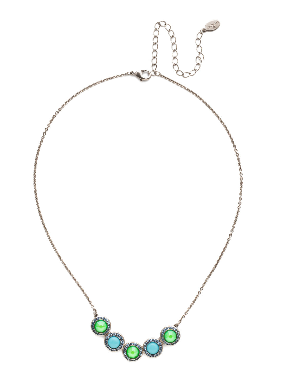 Saylor Tennis Necklace - NET14ASBWB - <p>The Saylor Tennis Necklace features a delicate chain centered with a set of sparkling circular crystal stones that shine bright. From Sorrelli's Bluewater Breeze collection in our Antique Silver-tone finish.</p>