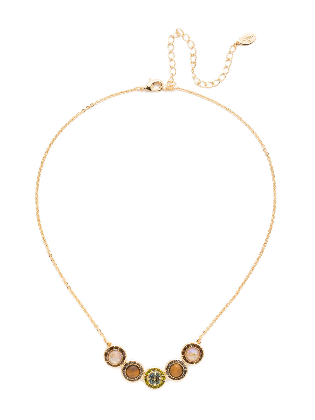 Saylor Tennis Necklace - NET14BGCSM - The Saylor Tennis Necklace features a delicate chain centered with a set of sparkling circular crystal stones that shine bright. From Sorrelli's Cashmere collection in our Bright Gold-tone finish.