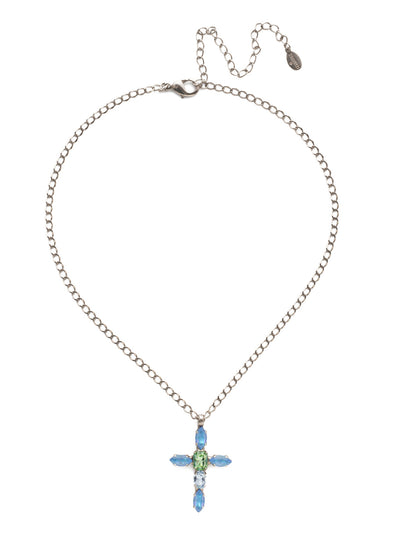 Sarah Pendant Necklace - NET17ASBWB - <p>The Sarah Pendant Necklace features a cross at the center crafted entirely of sparking crystals in an assortment of shapes. From Sorrelli's Bluewater Breeze collection in our Antique Silver-tone finish.</p>